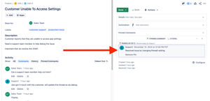 View pinned comments in one of three places: (2) the issue context box to the right of the issue