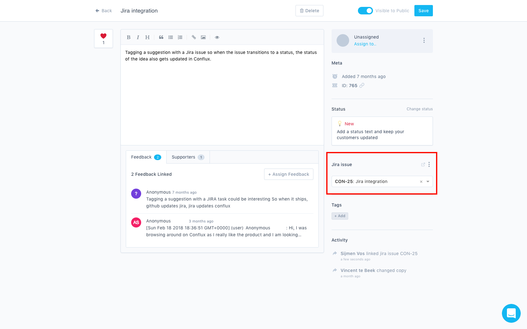 Link a Jira issue with an idea in Conflux.