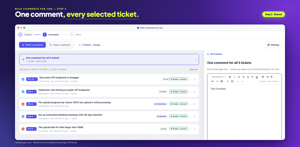 Write one comment and every selected Jira issue gets it — rich text, formatting and attachments included. Each ticket reads Ready — shared until you open one and give it its own comment.