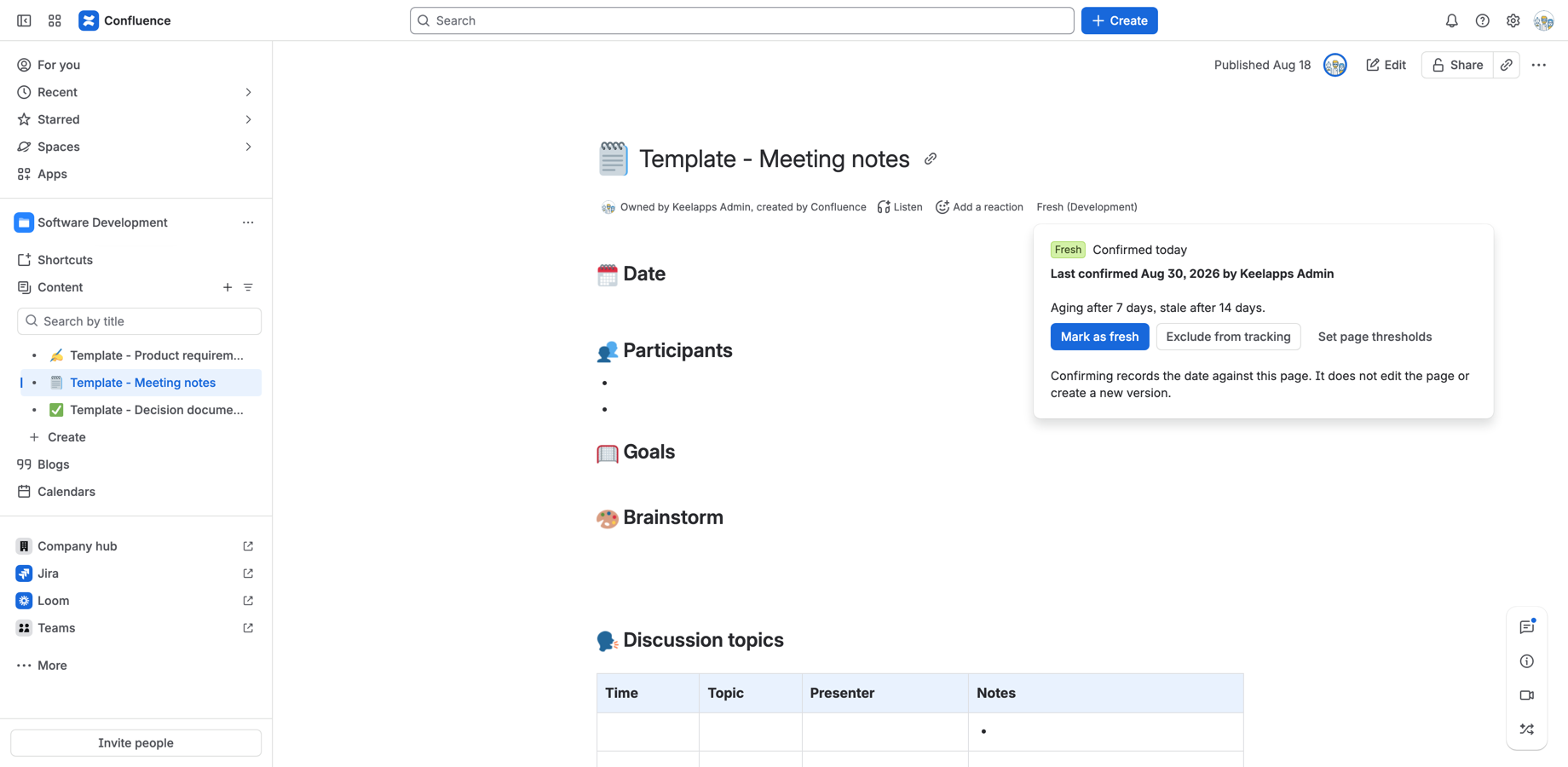 The badge lives on the page. Confirming takes one click and never edits the page.