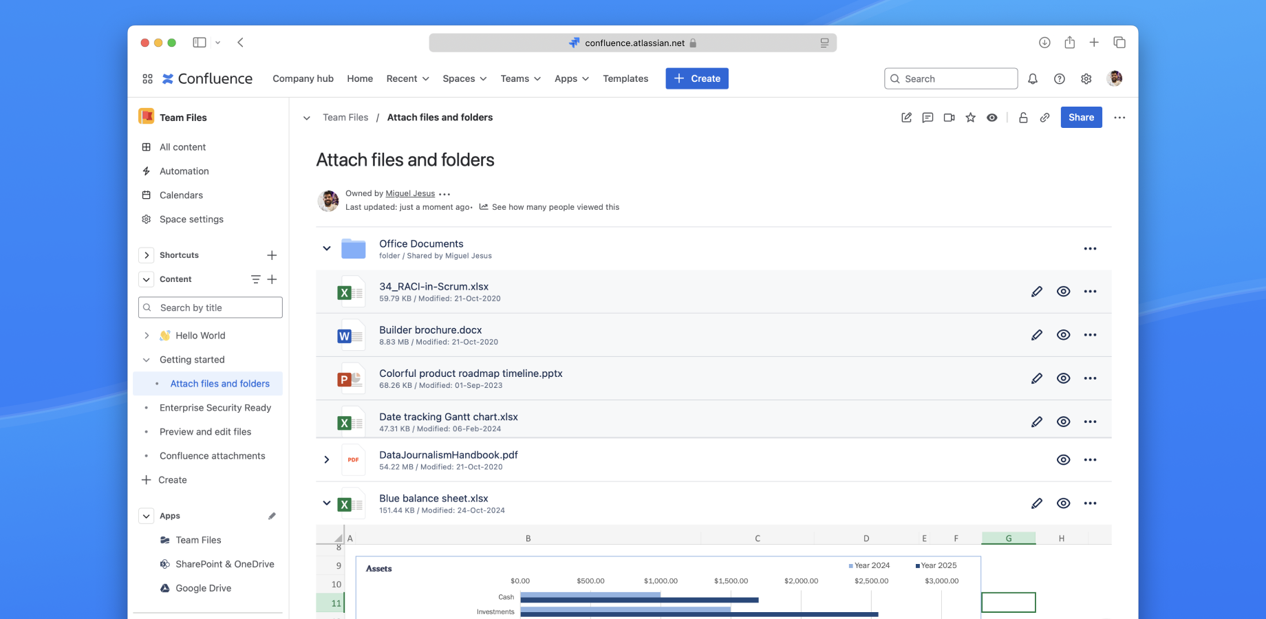 Attach, Upload, download, share files and folders from Drive to Spaces