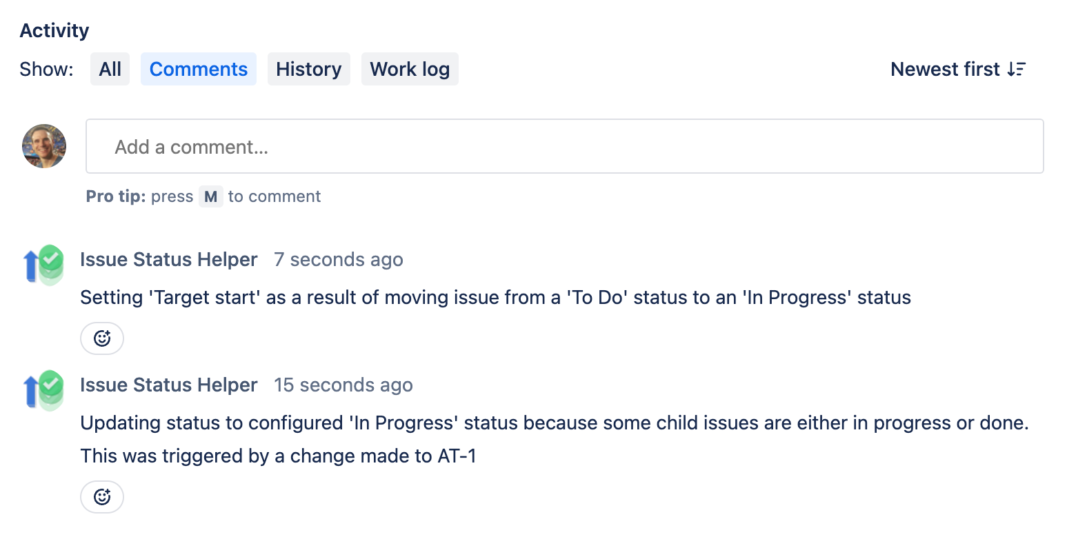 Comments added when issues are updated