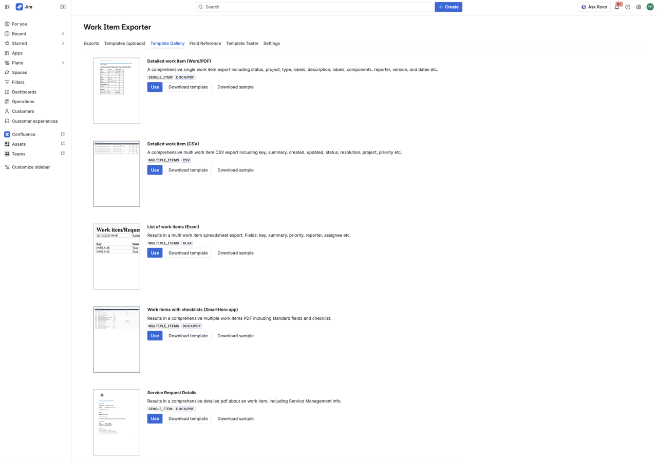 Pick the fields, choose the format - templates give every export a consistent, professional structure.