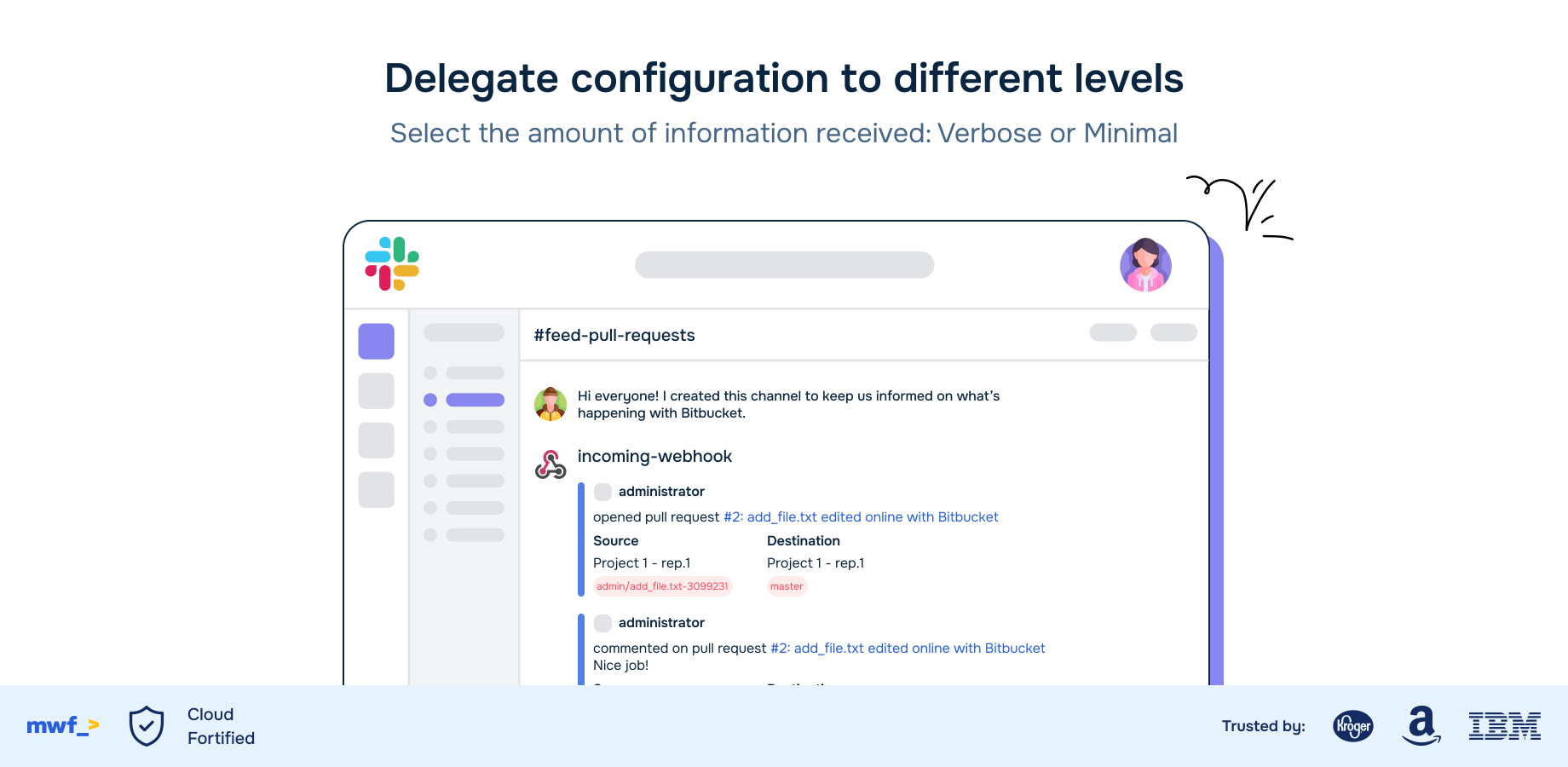 You can configure to have minimal, compact and verbose Slack notifications messages from Bitbucket.