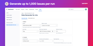 Bulk create up to 1,000 Jira issues (work items) per run. Pick a project, issue type and optional parent epic, choose a content theme, add a summary prefix or set a seed to recreate the same test data.