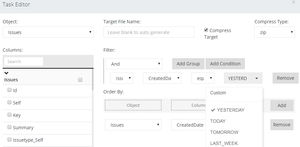 Configure export in more details – select fields to export, set up filters for Jira data and ordering for the result CSV file.