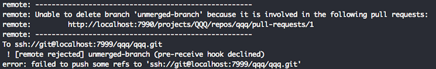 On push the hook will check and reject the push