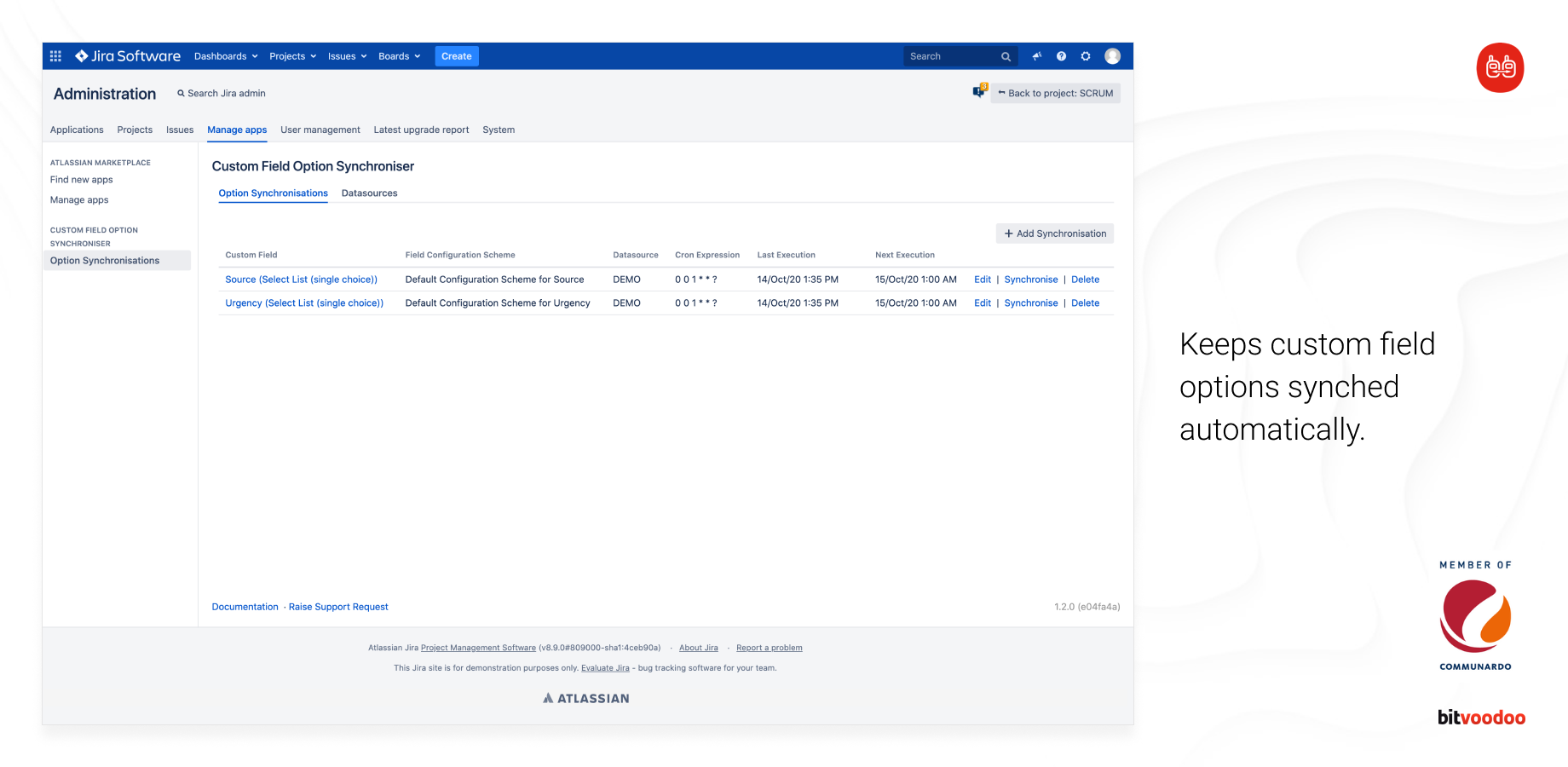 Keeps custom field options synched automatically.