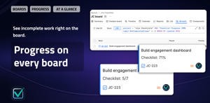 Checklist progress appears directly on Jira boards, making unfinished work visible without opening every issue.