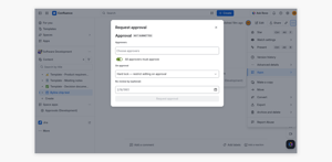 Requesting approval from the page itself: choose approvers, require all or just one, pick a lock mode, and set an optional re-review date.