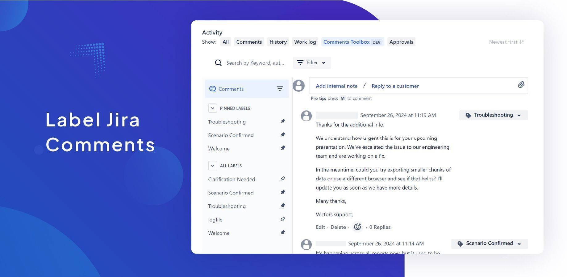 Label Jira comments