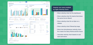 Cross-team, team, personal velocity charts help you to support enterprise-level Agile processes. Advanced settings adapt velocity charts to any configuration of your processes in Jira. Get beyond standard reports in Jira