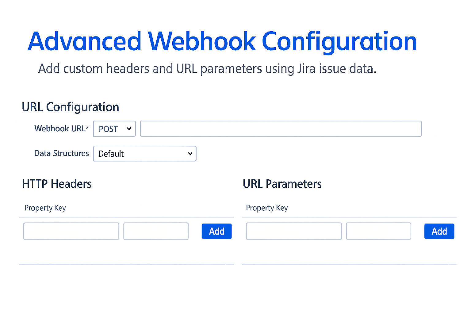 Screenshot of webhook URL configuration screen with custom headers and parameters.