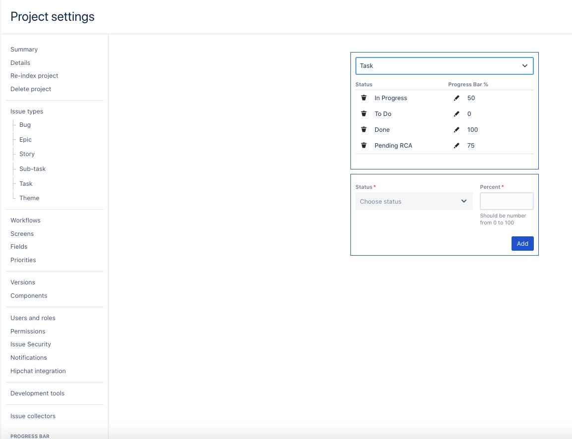 Define the progress value per status.
