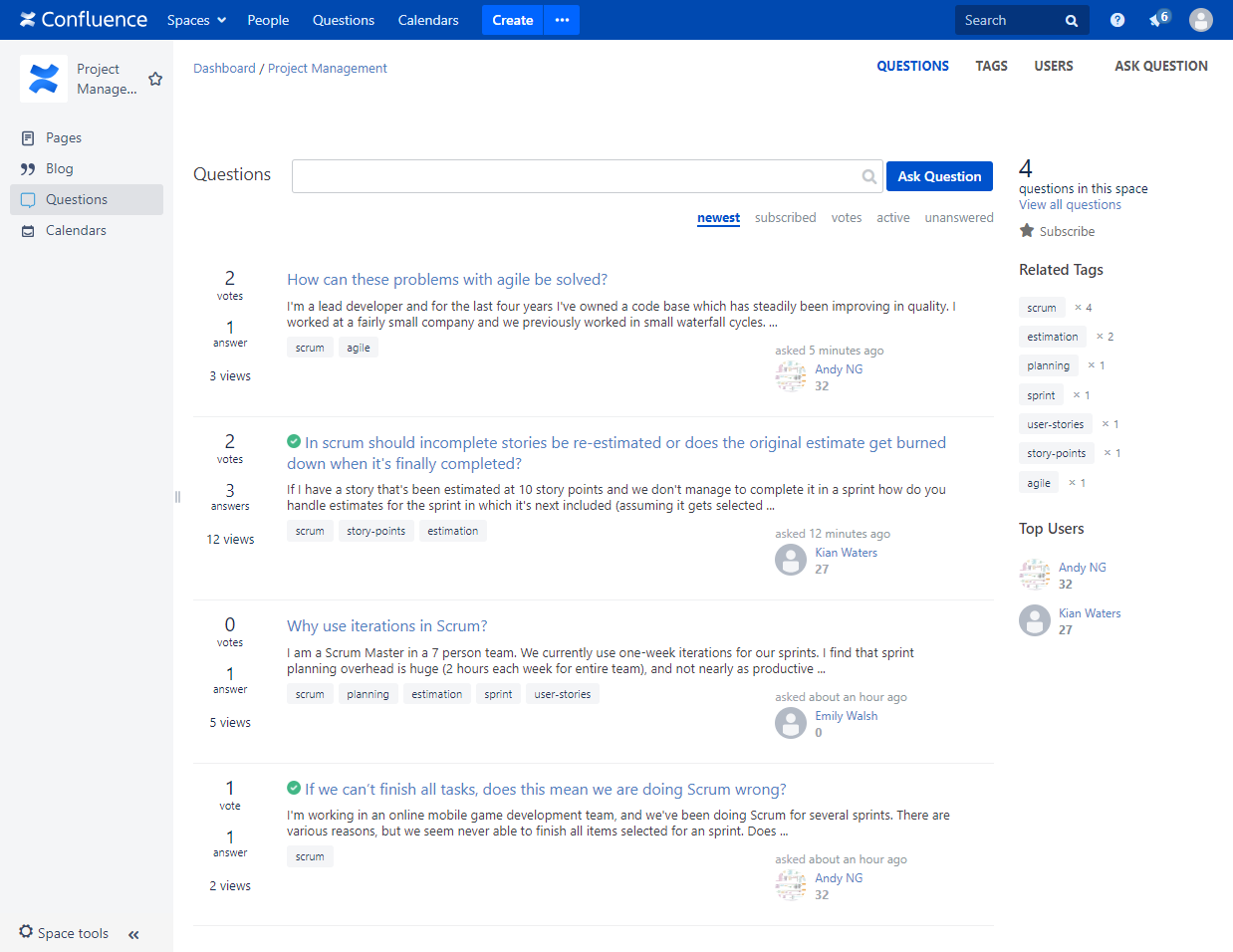 Search, filter and sort the questions