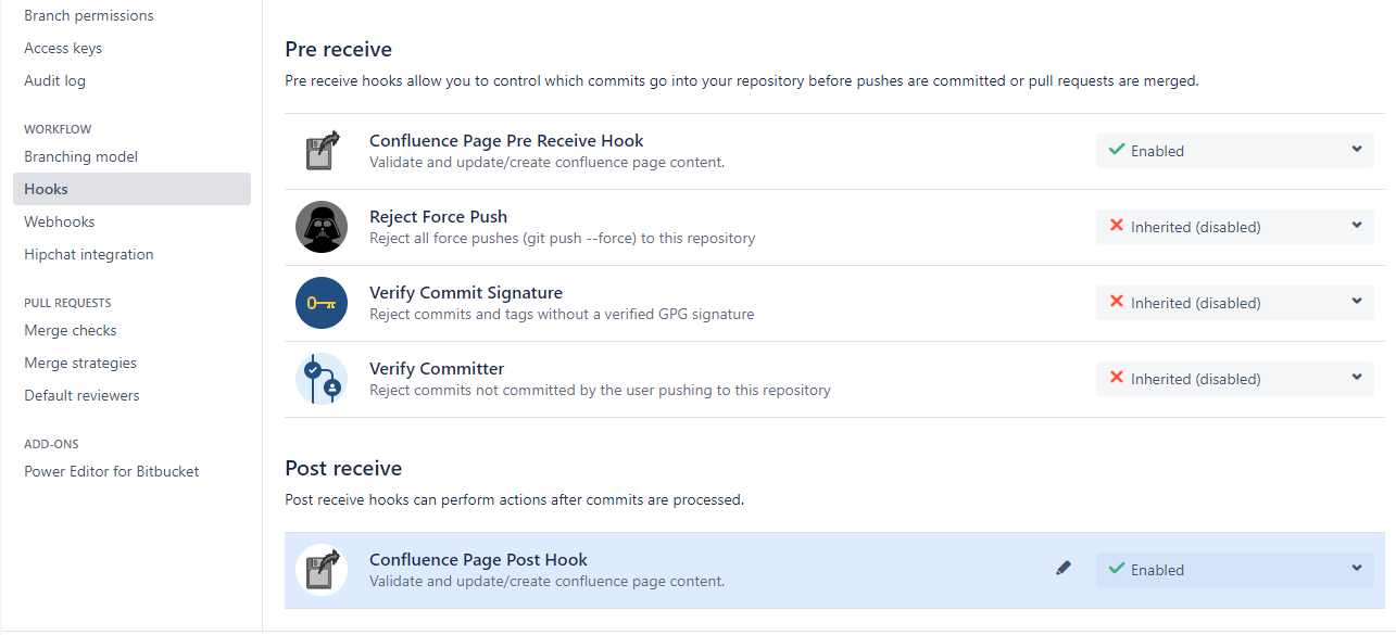 Enable Pre Receive Hook and Post Receive Hook