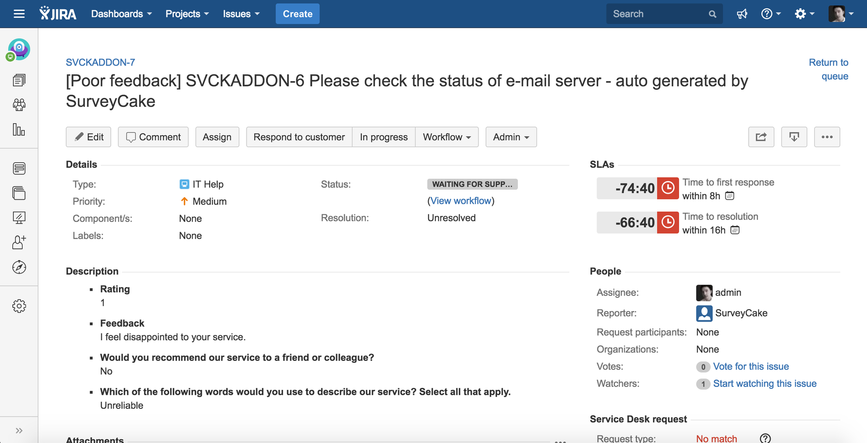 New issue generated based on customer's feedback