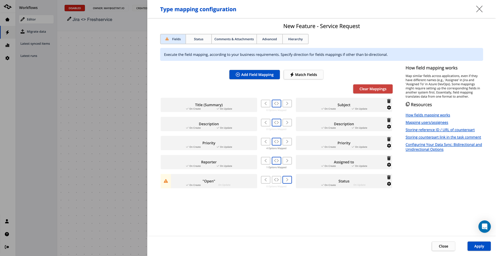 Freshservice Jira integration app: conect Jira account and Freshdesk account