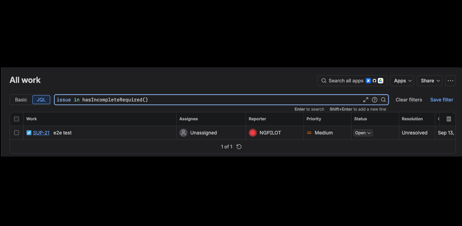 Find issues with unfinished required work through JQL, and let a daily sweep comment on overdue items — mentioning the issue's assignee, at most once a week