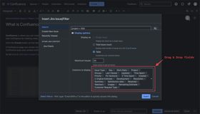 Jira Issue/FilterMacro - you can easily sort the fields in “Columns to displays“ with drag & drop