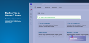 Begin the service journey in Microsoft Teams. Jira Service Management requests can open a dedicated Teams chat, keeping each ticket connected to the conversation throughout internal support and incident workflows.