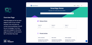 Overview pages are the top-level pages for each of your content sources and will be your homepage if you only use one content source. From here, users can navigate to the article of choice, or use the search bar.