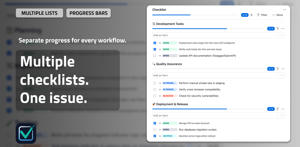Multiple checklists inside one Jira issue, each with its own items, progress bar, statuses, and completion count.