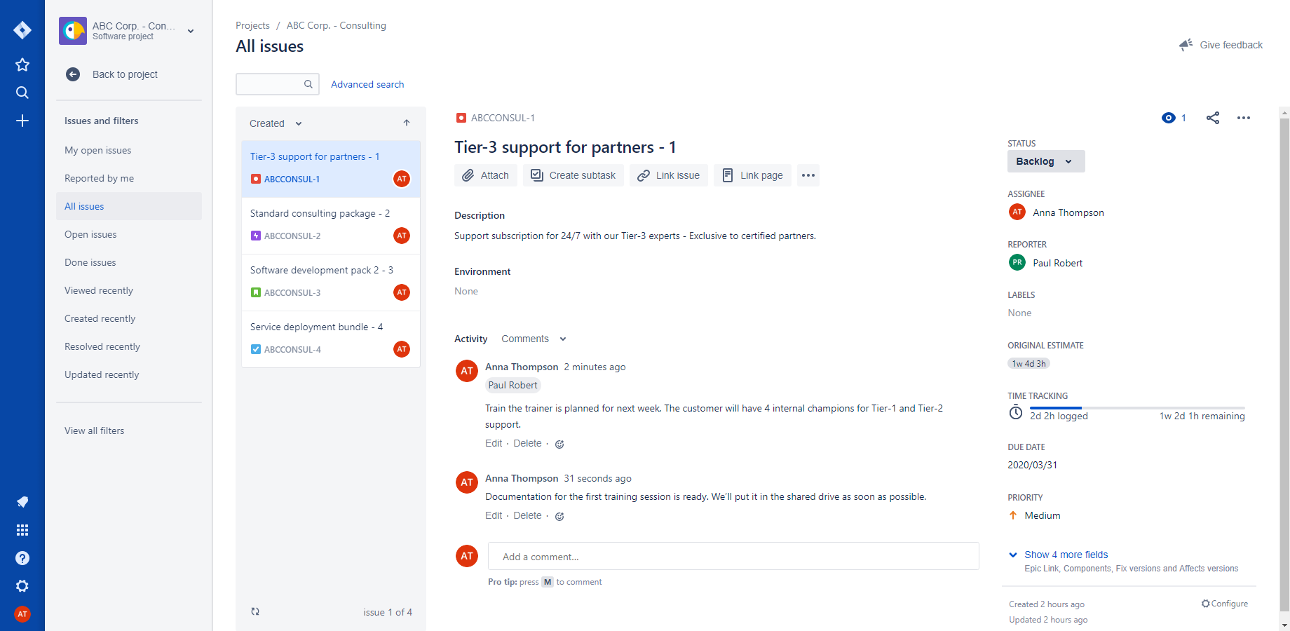 The Jira project now created and synced with Salesforce.