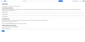 The admin page: field ids, the working-hours calendar and which statuses count as done.
