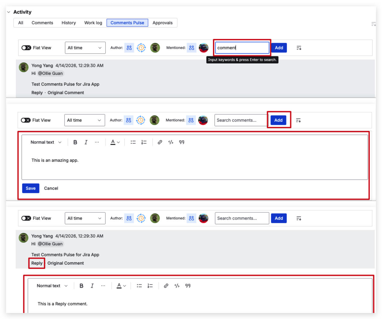 Search, Add & Reply Comments