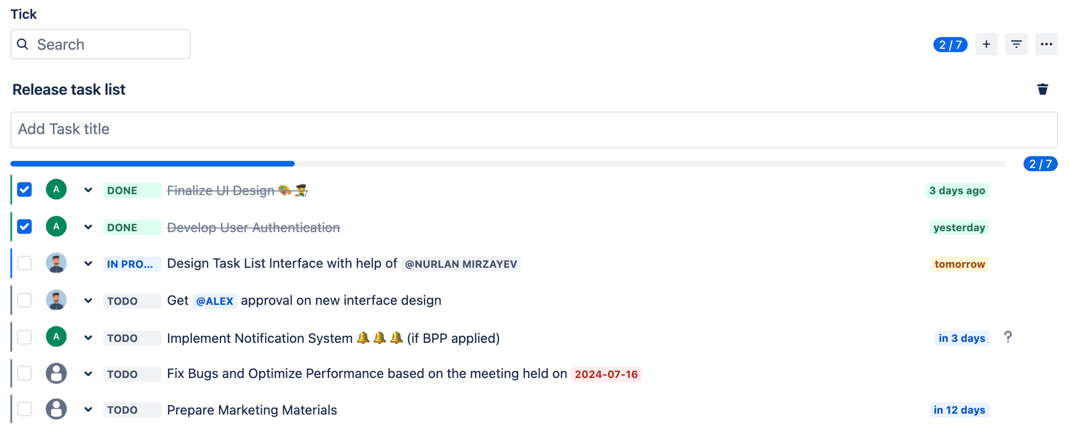 Overwhelmed by a pile of tasks? Our app streamlines workflow. Tag team members, set deadlines, mention Jira issues, and use Markdown. Say goodbye to chaos and hello to effective task tracking with our lightweight tool!