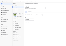 Scheduler setup
 Run integrations automatically on your schedule. Configure recurring flows for synchronization, imports, reporting and other automated tasks.