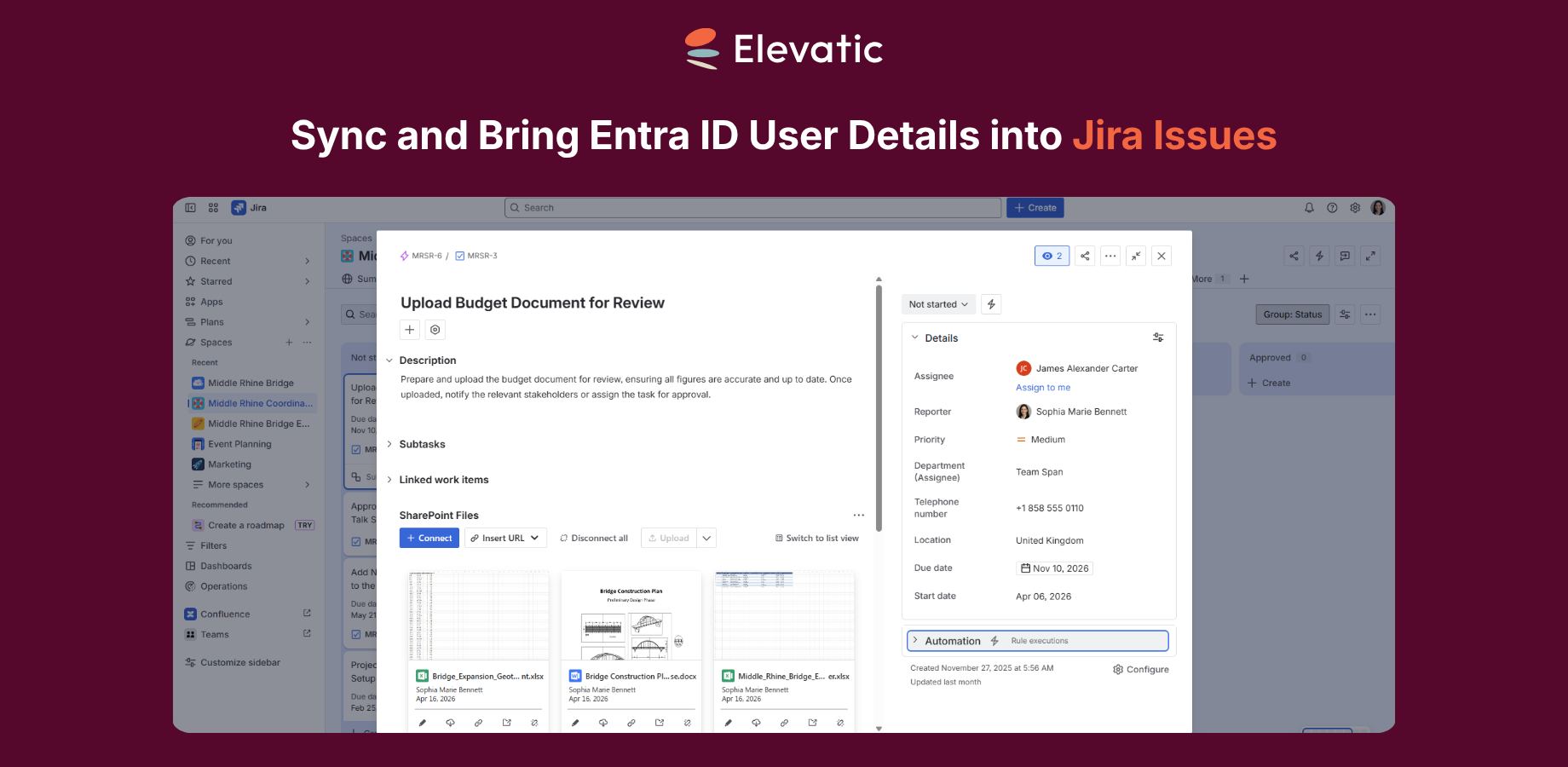 Sync and display information from Microsoft Entra ID (Azure AD) directly on Jira issues.