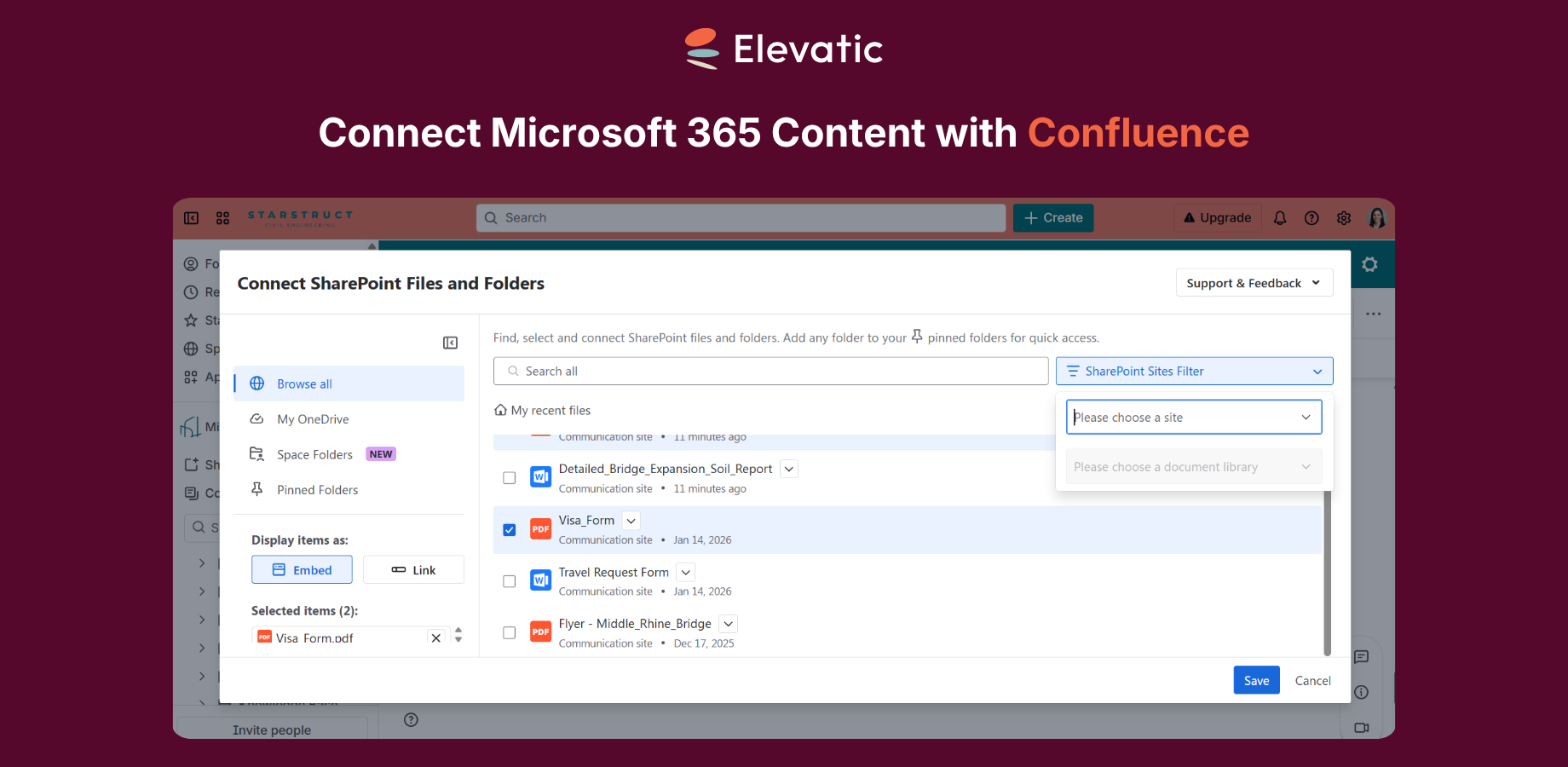 Instantly share and publish documents or lists located in SharePoint Online, Microsoft Teams or OneDrive within folders or as preview in Confluence and level up your document management in Confluence.
