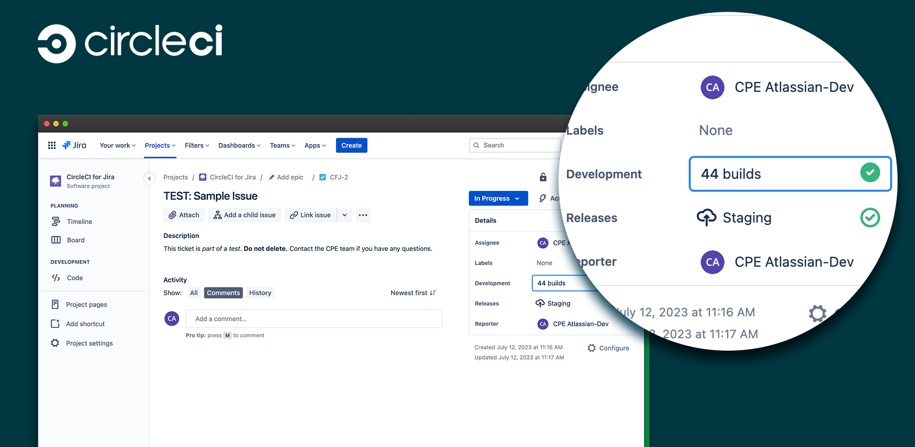 View builds and deployments from CircleCI directly in Jira