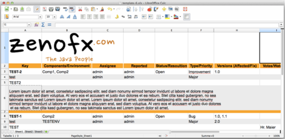 Excel report