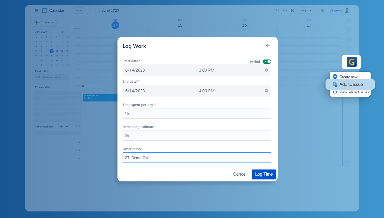 Create Issues & Log work Using Google Calendar