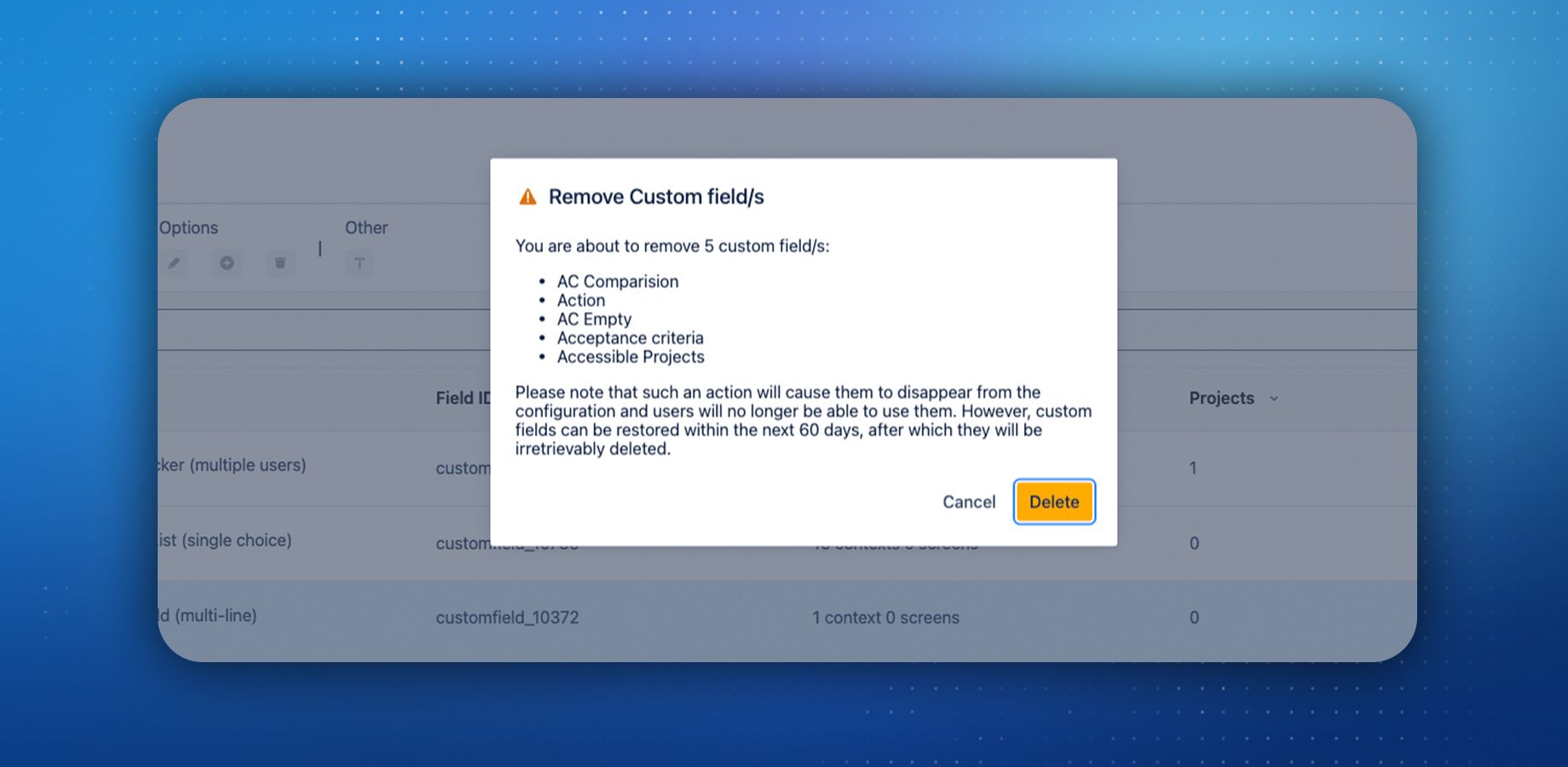 Remove Multiple Custom Fields, Contexts, Options