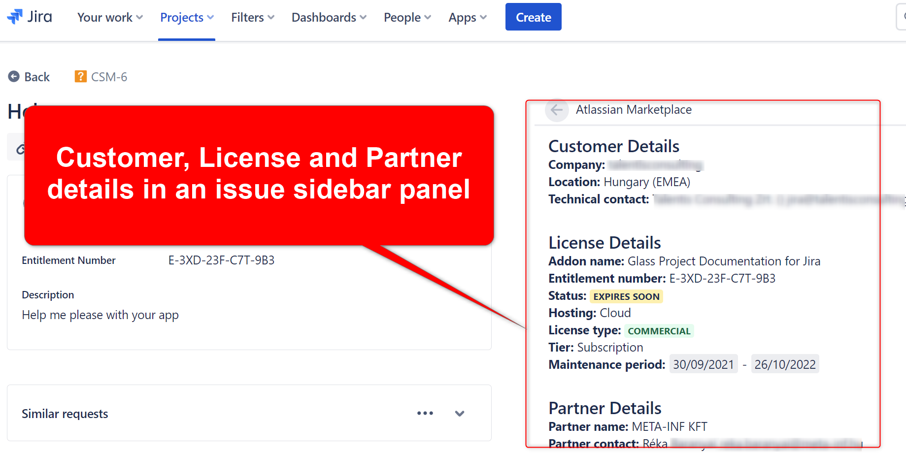 Customer and License details