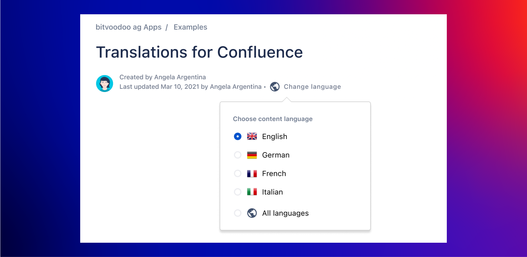 Use the drop-down menu to switch between the available language versions of a page.