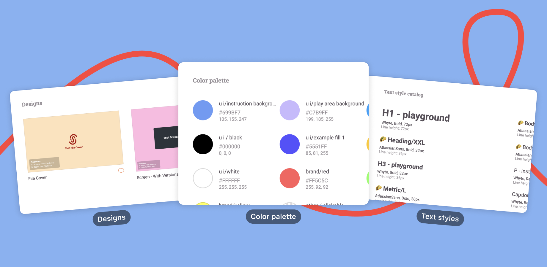 Designs, Color Palettes and Text styles.