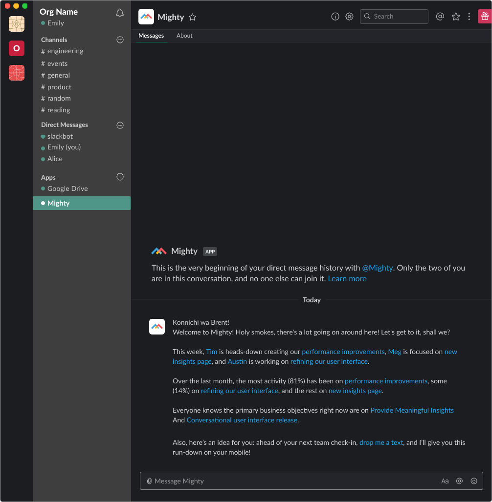 Briefings are automatic across an entire Jira org. You can build a brief that is scoped to a team simply by grouping people together. Now you'll receive a brief about what that team is working on.