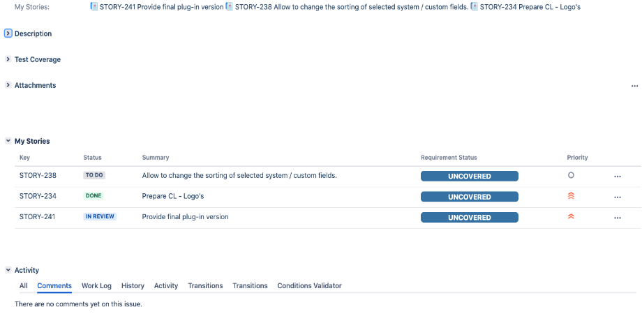 Display the related issues as a table