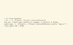Copy a page tree to another space: cp -r -n (max 200)