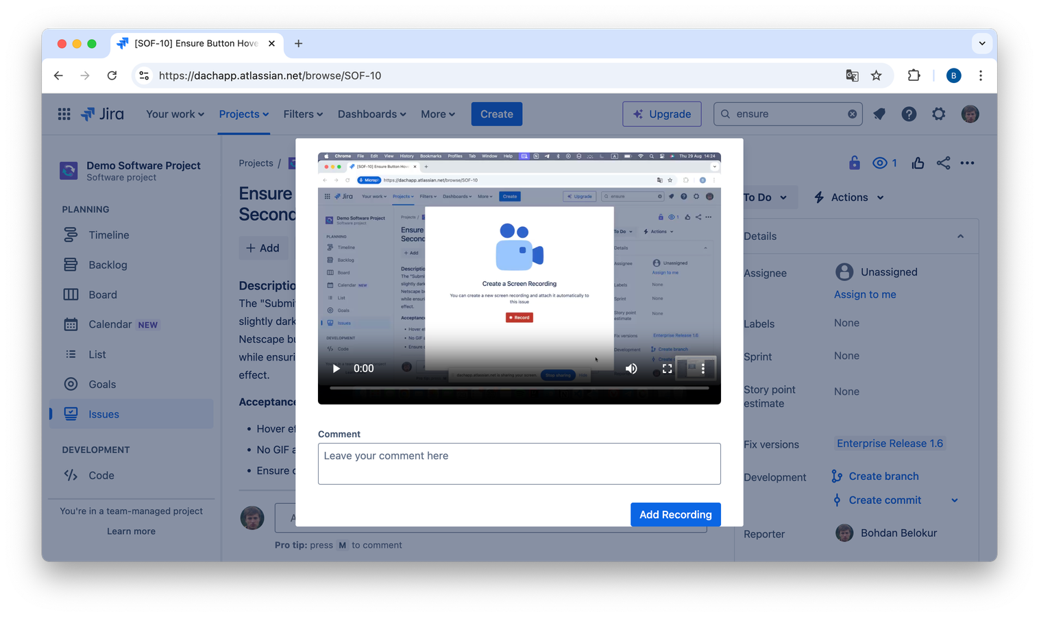 Encourage customers to share screen recordings