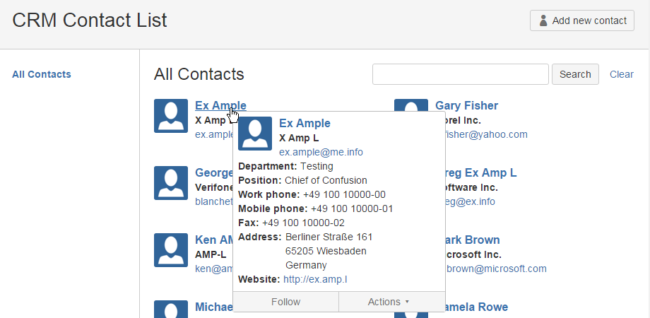 Create, edit and delete contacts with a comprehensive list of details. Share these details with all persons you collaborate with via Confluence.