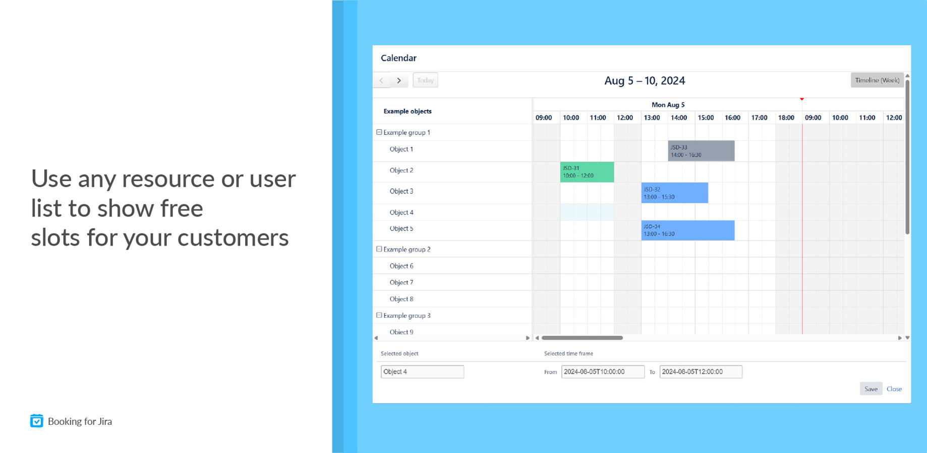 Use any resource or user list to show free slots for your Jira Service Management customers