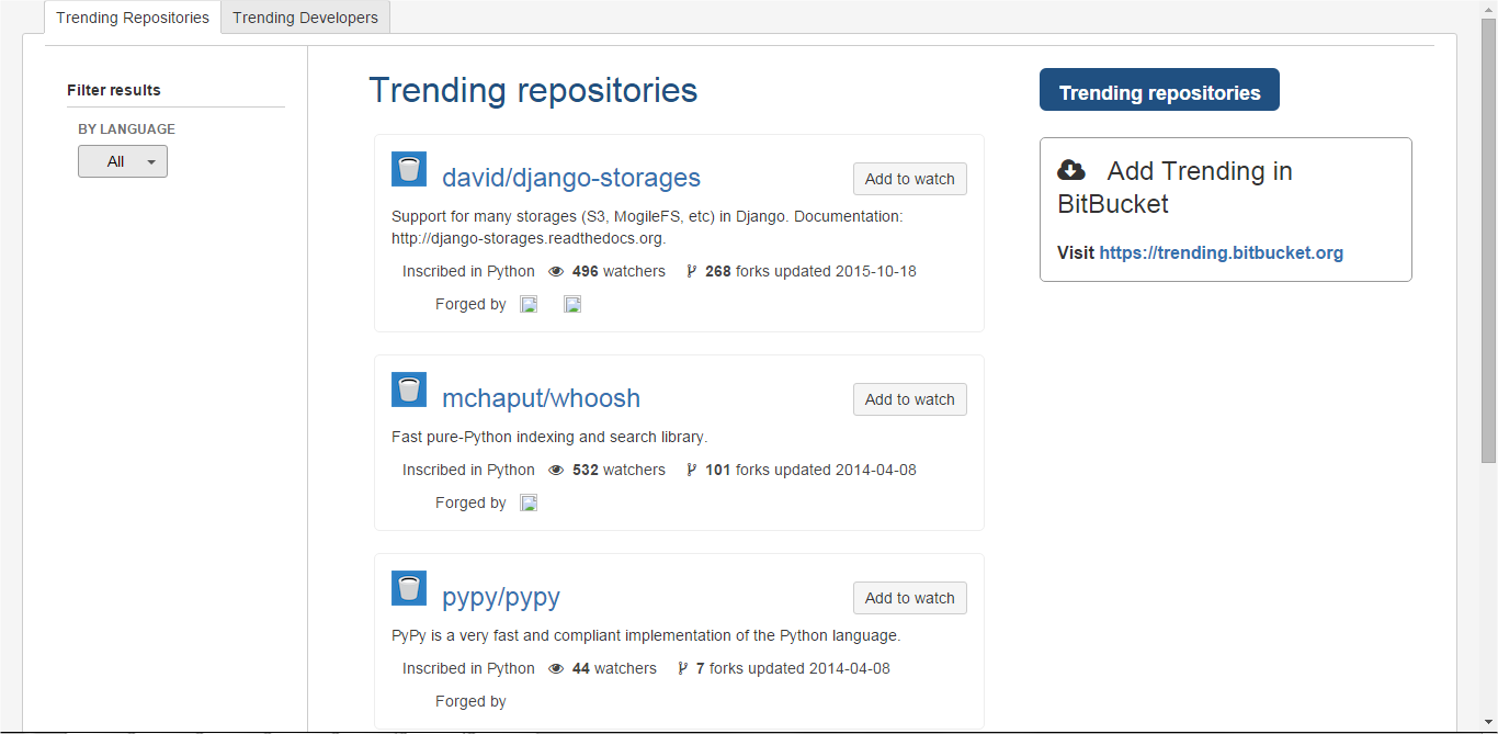 The top trending respository web page