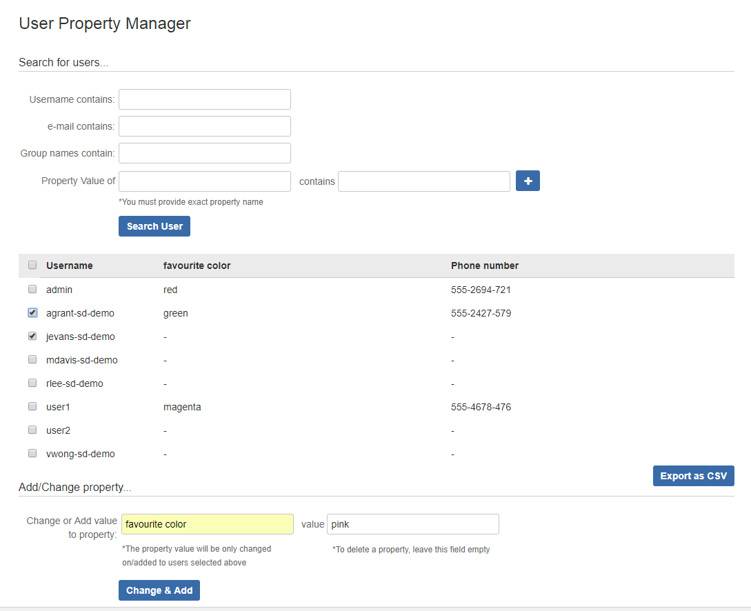Add & Change user property values in bulk