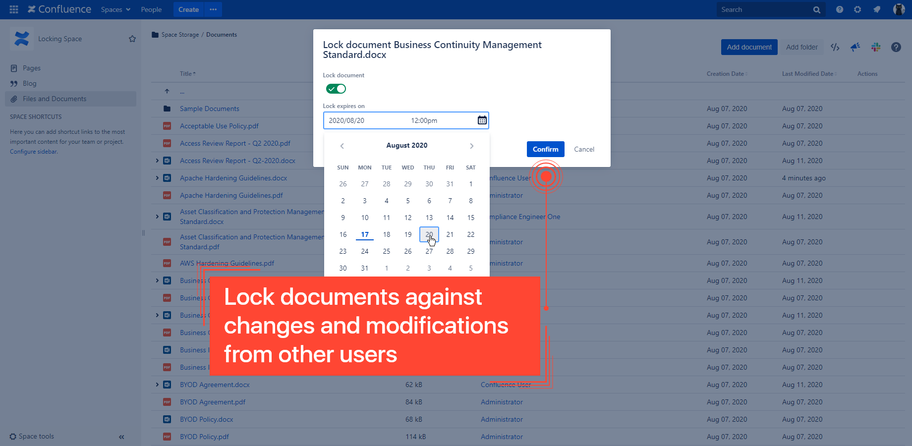 Lock specific documents and files against updates and modifications by other users. Keep your untouched while you are updating them or adding corrections.